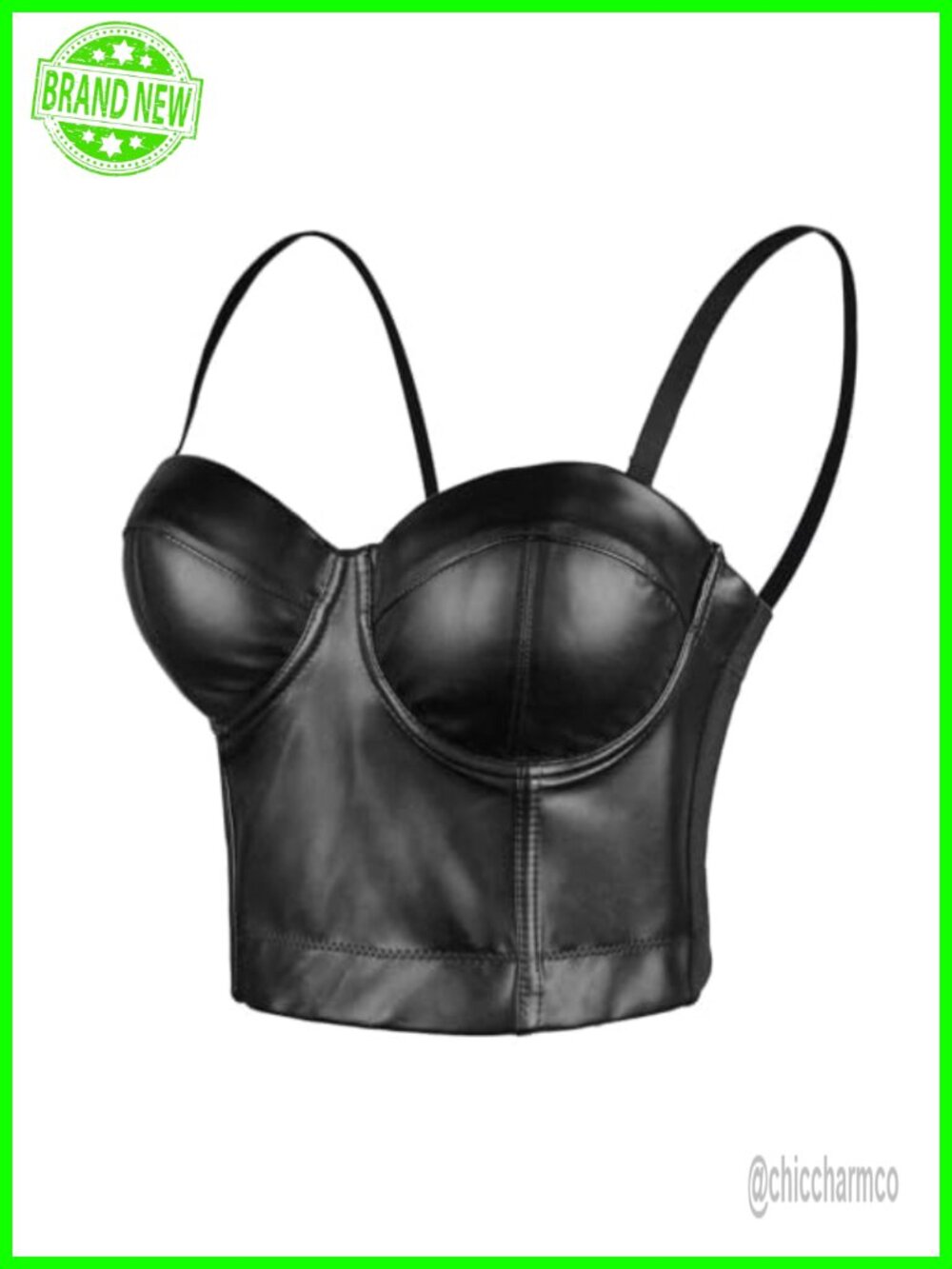 PU Leather Bustier Crop Top Gothic Punk Push Up Corset Top
